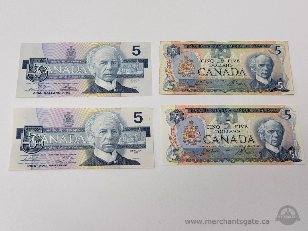Vintage Canadian $5 Banknotes Lot (1950s–1980s) Birds of Canada + Laurier Series / Barrhaven