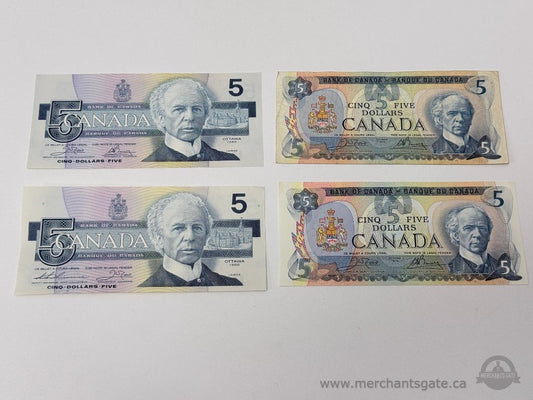 Vintage Canadian $5 Banknotes Lot (1950s–1980s) Birds of Canada + Laurier Series / Barrhaven