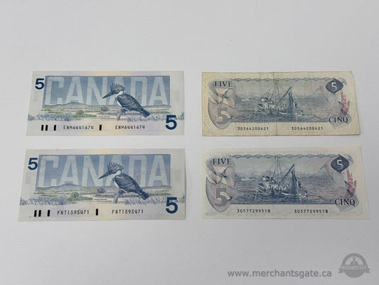 Vintage Canadian $5 Banknotes Lot (1950s–1980s) Birds of Canada + Laurier Series / Barrhaven