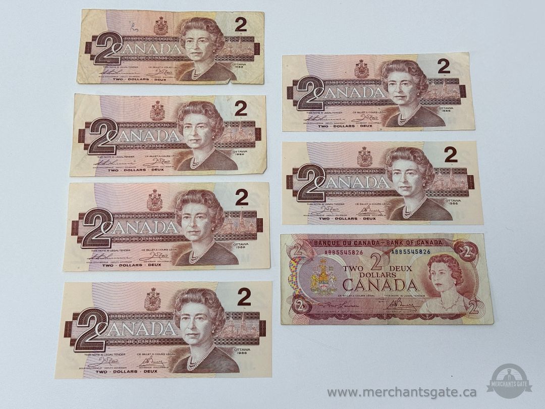 Vintage Canadian $2 Banknote Lot – Birds of Canada + Multicolour Queen Series / Barrhaven