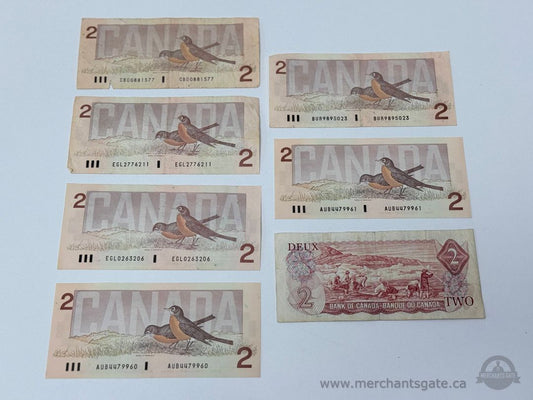 Vintage Canadian $2 Banknote Lot – Birds of Canada + Multicolour Queen Series / Barrhaven