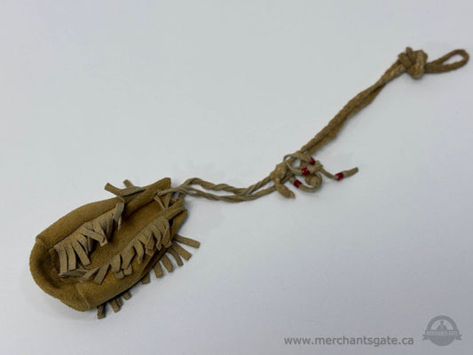 Vintage Style Leather Charm / Medicine Pouch with Fringe and Cord