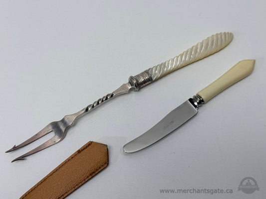 Cheese Knife and Fork Set with Faux Pearl Handles Stainless Blade