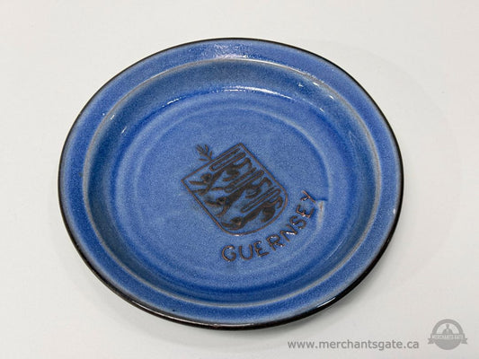 Guernsey Pottery Blue Glazed Stoneware Plate with Crest England