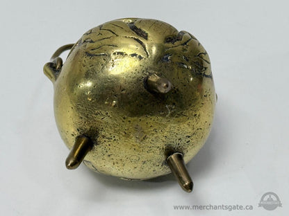 Small Antique Brass Tripod Cauldron Incense Burner with Swing Handle