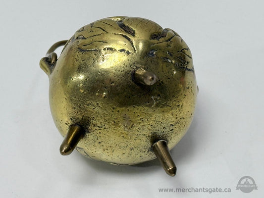 Small Antique Brass Tripod Cauldron Incense Burner with Swing Handle