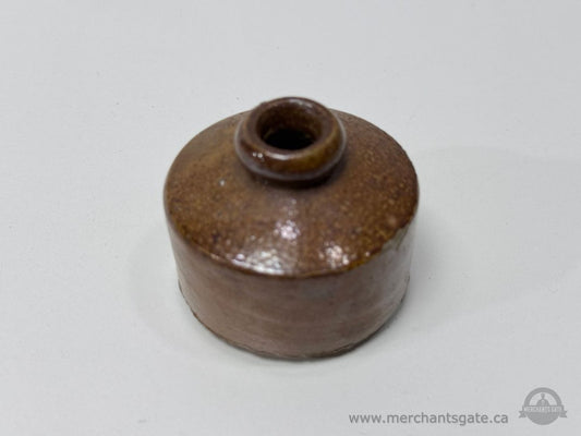 Small Vintage Stoneware Oil Lamp or Wick Holder – Brown Glazed Utilitarian Pottery