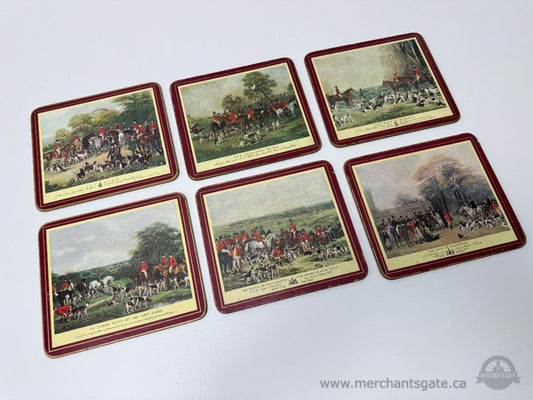 Vintage Fox Hunting Cork Backed Placemats Set of 6 English Hunt Scenes