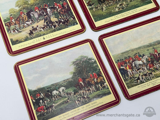 Vintage Fox Hunting Cork Backed Placemats Set of 6 English Hunt Scenes