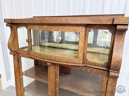 Antique Oak Curved Glass Display Cabinet with Felt Interior c.1900–1920
