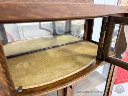 Antique Oak Curved Glass Display Cabinet with Felt Interior c.1900–1920