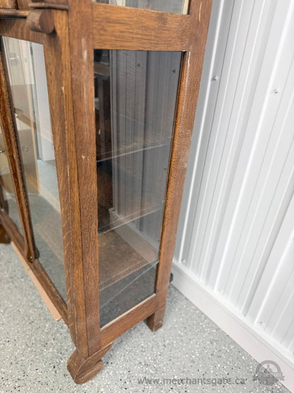 Antique Oak Curved Glass Display Cabinet with Felt Interior c.1900–1920