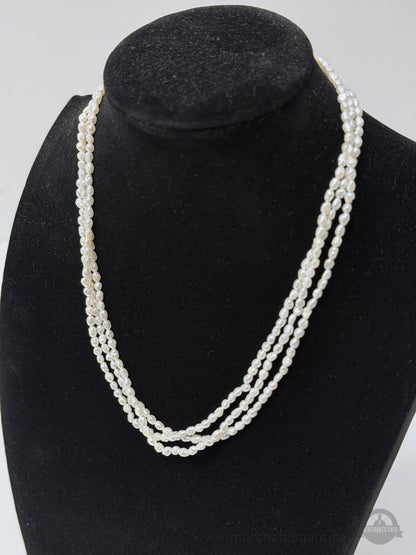 Vintage Triple Strand Freshwater Pearl Necklace and Bracelet Set with Gold-Tone Clasp
