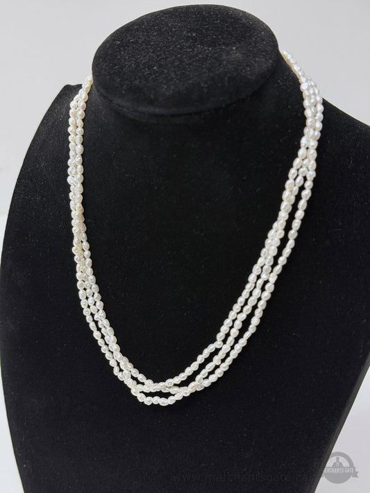 Vintage Triple Strand Freshwater Pearl Necklace and Bracelet Set with Gold-Tone Clasp