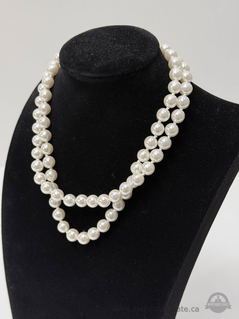 Double Strand Faux Pearl Necklace with Decorative Gold-Tone Clasp