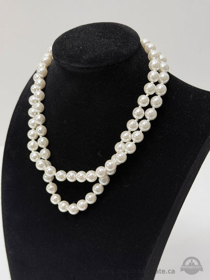 Double Strand Faux Pearl Necklace with Decorative Gold-Tone Clasp