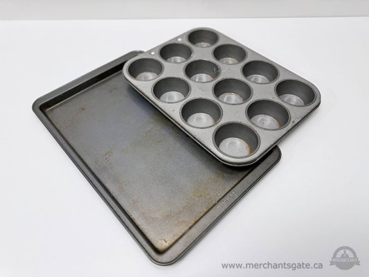 Metal Muffin Pan and Baking Sheet Set 12 Cup Muffin Tin Rectangular Sheet