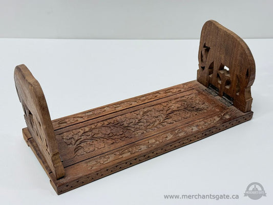 Antique Carved Wooden Folding Wall Shelf Floral Design Hinged Sides