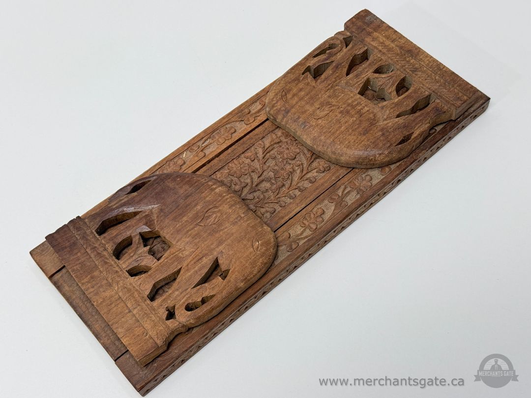 Antique Carved Wooden Folding Wall Shelf Floral Design Hinged Sides