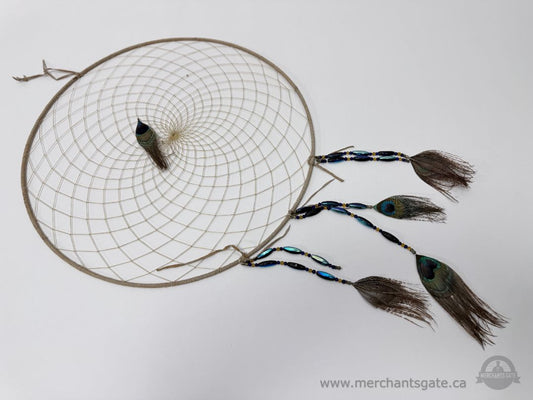 Large Dreamcatcher with Peacock Feathers Beaded Wall Hanging 16 Inch