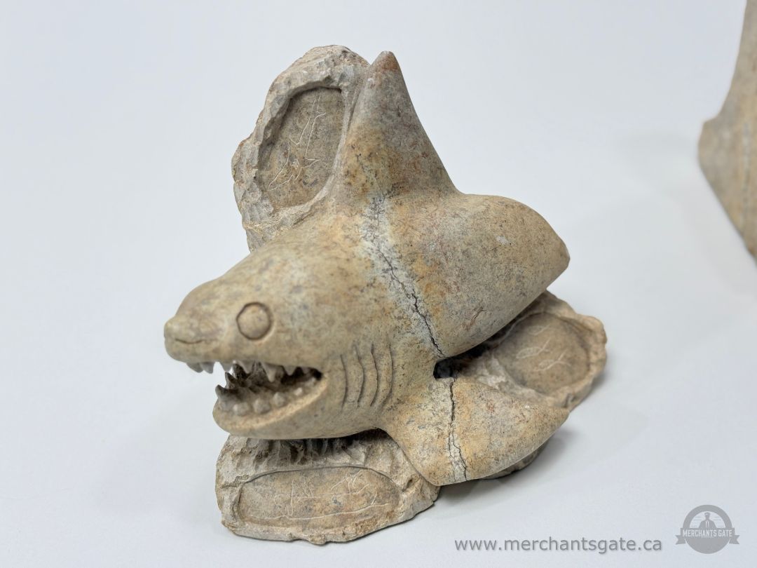 Stone Shark Bookends Pair Carved Stone Nautical Decor