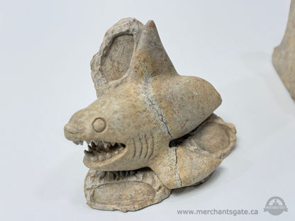 Stone Shark Bookends Pair Carved Stone Nautical Decor