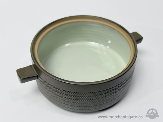Stoneware Casserole Pot with Handles Textured Green Glaze