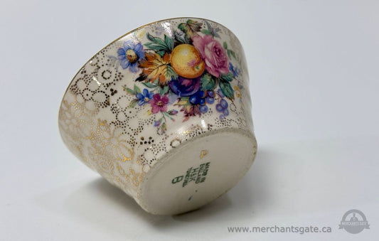 H&K Tunstall Vintage Porcelain Sugar Bowl with Gilt & Fruit Motif