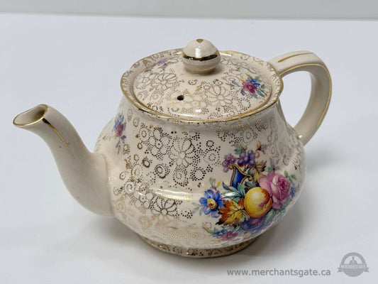 H & K Tunstall Floral Teapot with Lid – Made in England – Gilt Decor
