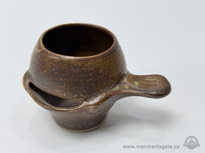 Guernsey Pottery Vintage Dark Brown Stoneware Egg Separator with Handle