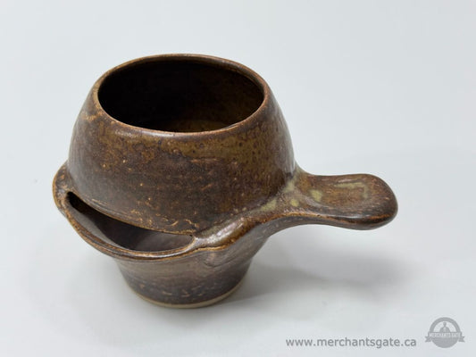 Guernsey Pottery Vintage Dark Brown Stoneware Egg Separator with Handle