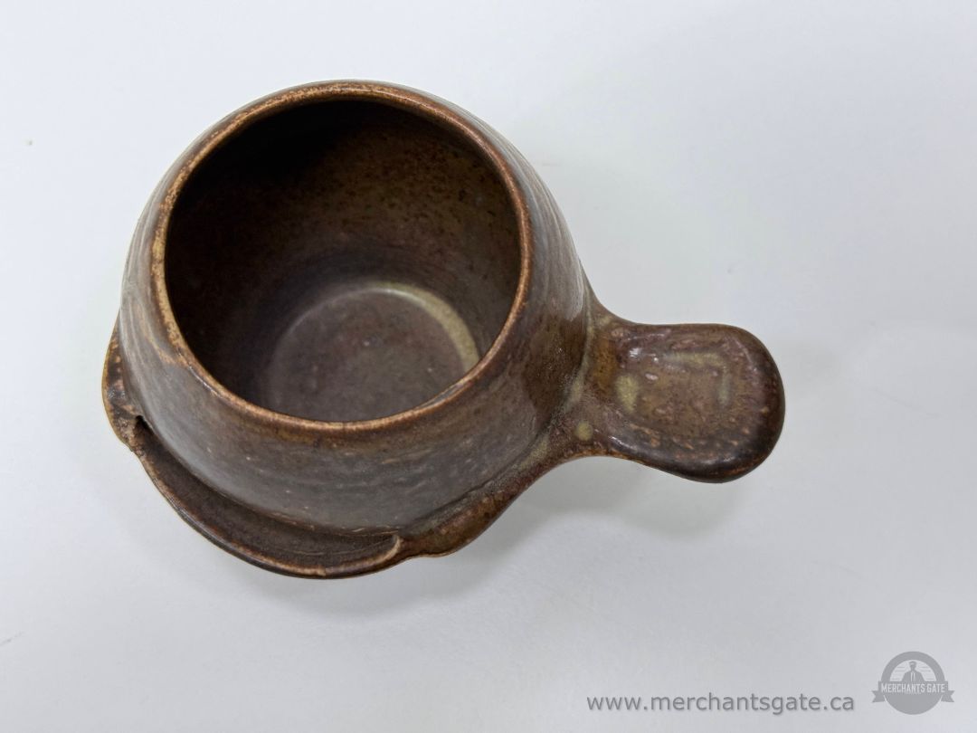 Guernsey Pottery Vintage Dark Brown Stoneware Egg Separator with Handle