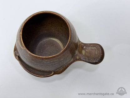 Guernsey Pottery Vintage Dark Brown Stoneware Egg Separator with Handle