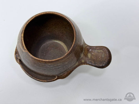 Guernsey Pottery Vintage Dark Brown Stoneware Egg Separator with Handle