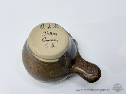 Guernsey Pottery Vintage Dark Brown Stoneware Egg Separator with Handle
