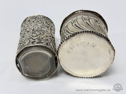 Silver Plate Vanity Set Perfume Bottle Powder Jar and Pin Dish Decorative Tableware
