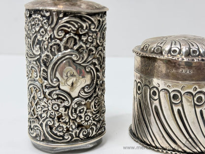 Silver Plate Vanity Set Perfume Bottle Powder Jar and Pin Dish Decorative Tableware