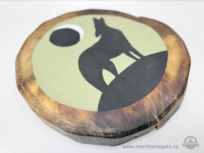 Hand Painted Native Style Frame Drum Wolf Design 16 Inch Diameter