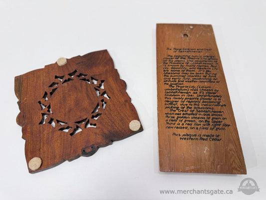 Vintage Wooden Wall Plaques Prairie Lily Saskatchewan Folk Art Carved and Painted Set