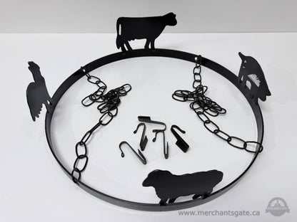 Metal Farm Animal Hanging Pot Rack 18 Inch Diameter Black Finish
