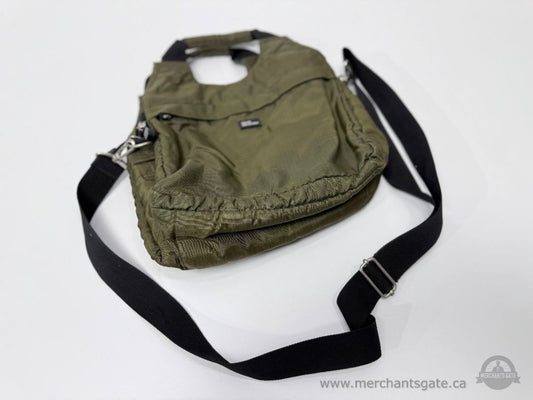 Olive Green Crossbody Shoulder Bag with Adjustable Strap and Multiple Zip Pockets