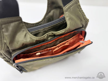 Olive Green Crossbody Shoulder Bag with Adjustable Strap and Multiple Zip Pockets