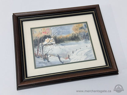 Original Watercolor Painting “A Snowy Day” by Wilma Baker – Framed – 10" x 12"
