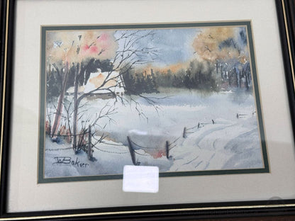 Original Watercolor Painting “A Snowy Day” by Wilma Baker – Framed – 10" x 12"