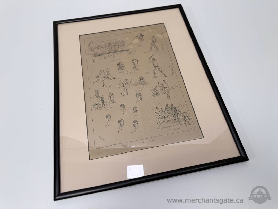 Antique 1887 Cricket Engraving – “Cricket at Hastings” Framed Print