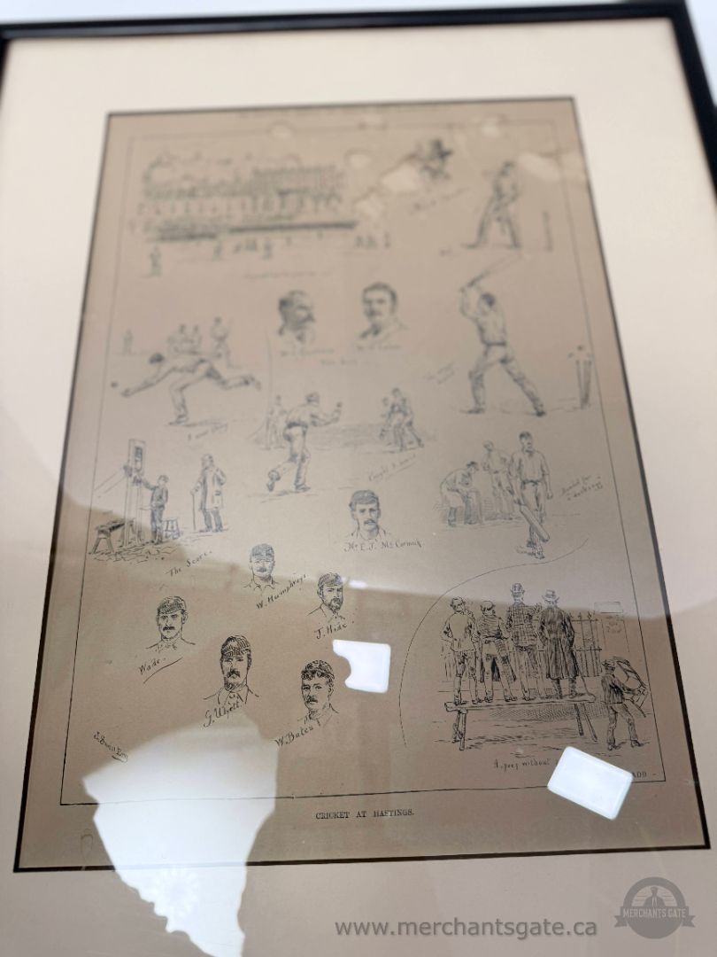Antique 1887 Cricket Engraving – “Cricket at Hastings” Framed Print