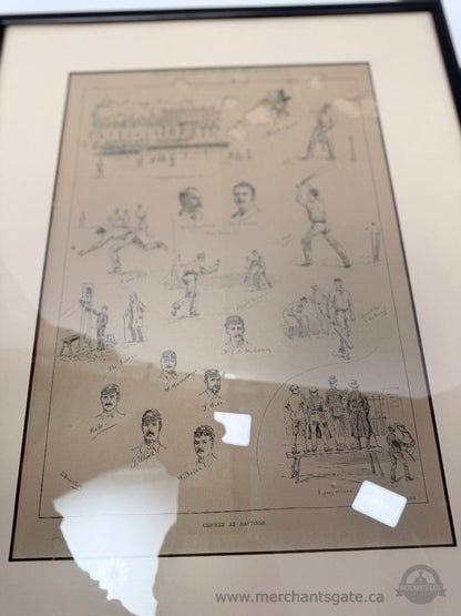 Antique 1887 Cricket Engraving – “Cricket at Hastings” Framed Print