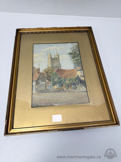 Original Watercolour Town Scene by G.H. Buckman (1920) Signed / Framed Antique Art