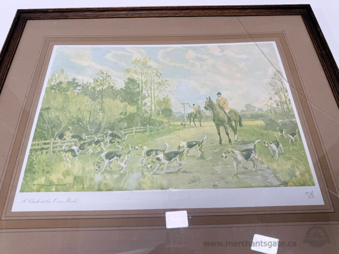 Set of 4 Antique Fox Hunting Prints by Charles Walter Simpson (1930s) – Framed