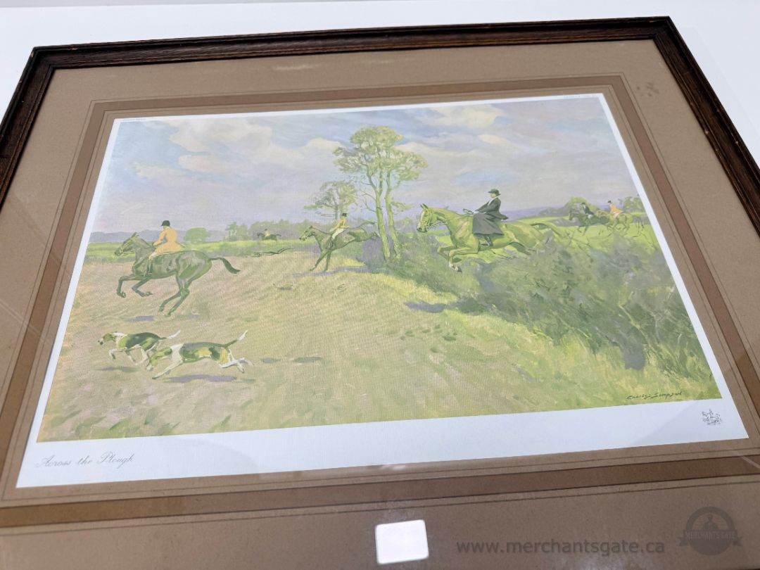 Set of 4 Antique Fox Hunting Prints by Charles Walter Simpson (1930s) – Framed
